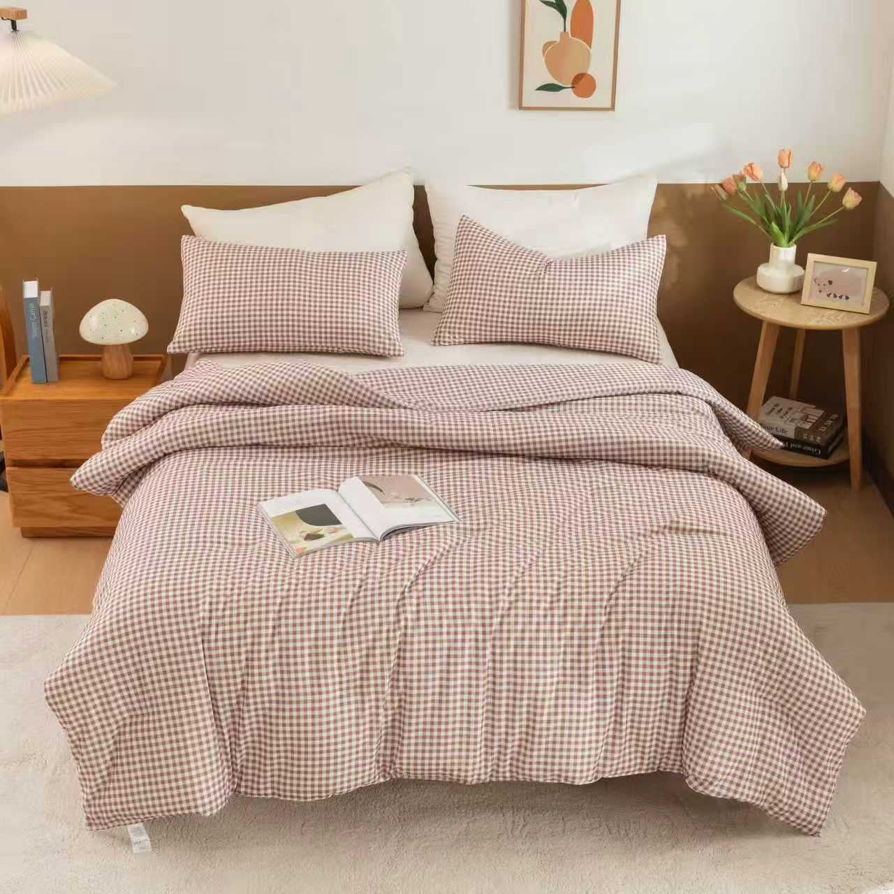 JJCOITR Boho Tan Gingham Full Comforter Set Modern Style Taupe Plaid Buffalo Bedding Set Checked Bed Set 3 Pieces for All Season