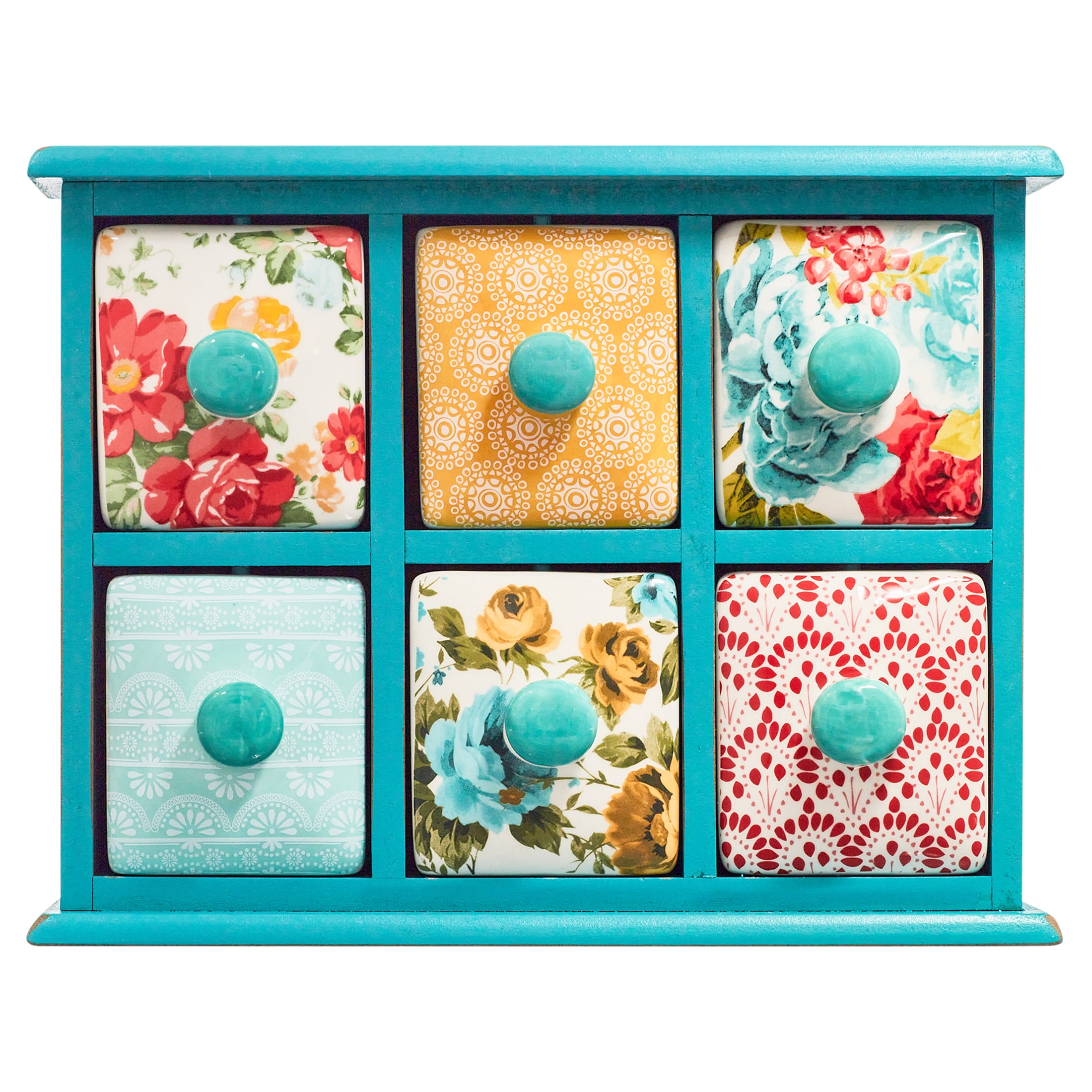 The Pioneer Woman Vintage Floral 6-Drawer Spice & Tea Box