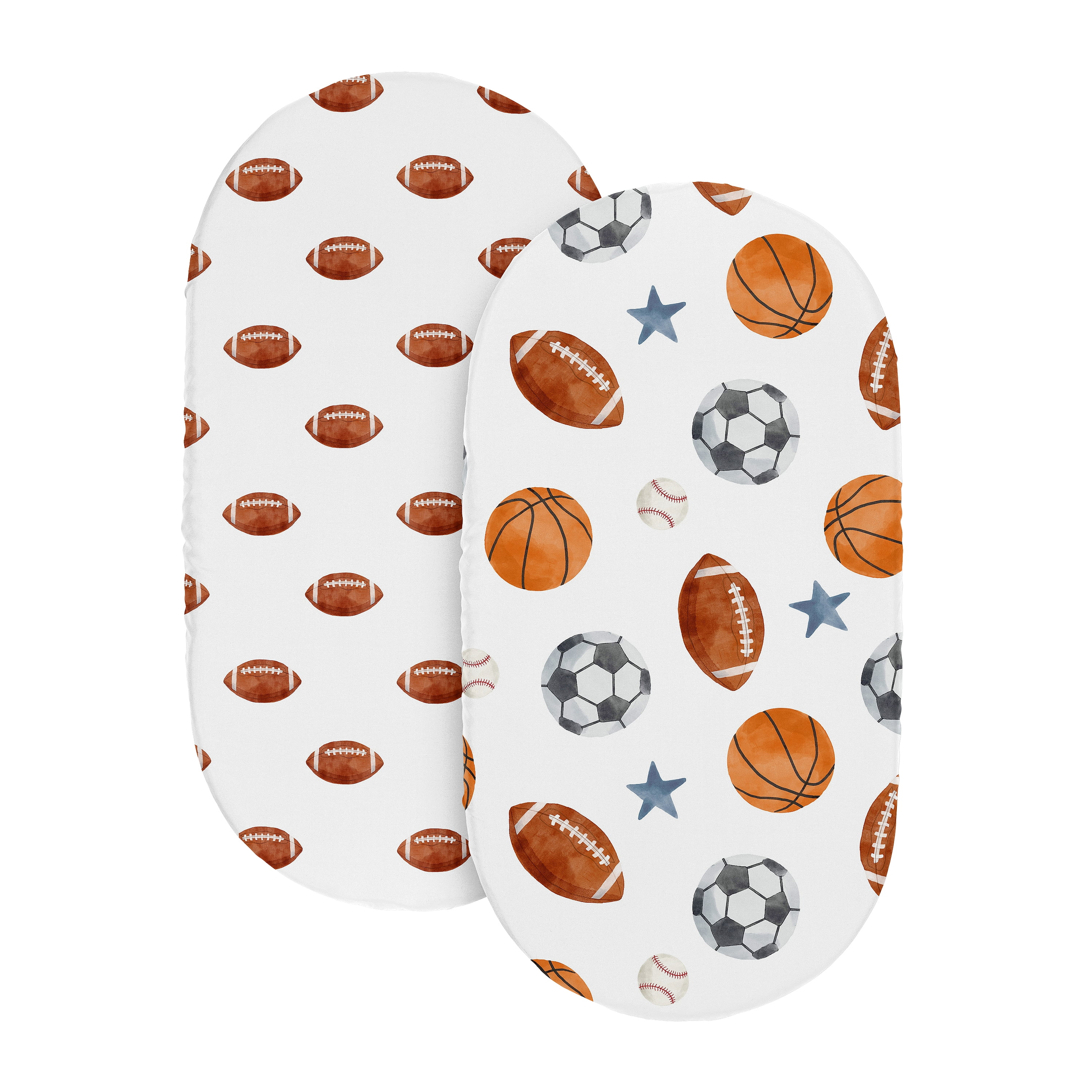 Sweet Jojo Designs Watercolor Sports Theme Football Print Boy Baby Bassinet Fitted Sheets Set 2 Piece