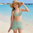 thumbnail image 2 of Staki Bathing Suits for Teenagers Girl's 3 Piece Swimsuits Floral High Waisted Bikini Bathing Suit with Mesh Coverups Skirt 7Y 8Y 9Y(Green,5-6 Years), 2 of 9
