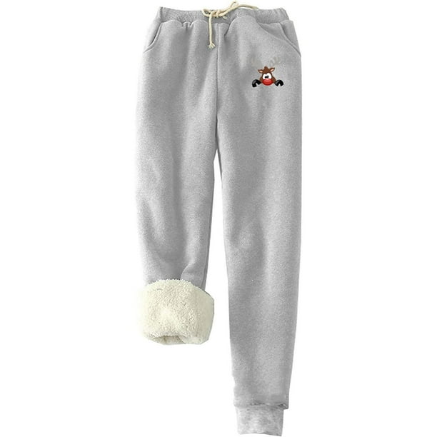 Womens Fleece Pants Winter Warm Fuzzy Sherpa Trousers Plush Teddy  Sweatpants High Waist Joggers Pockets Loungewear