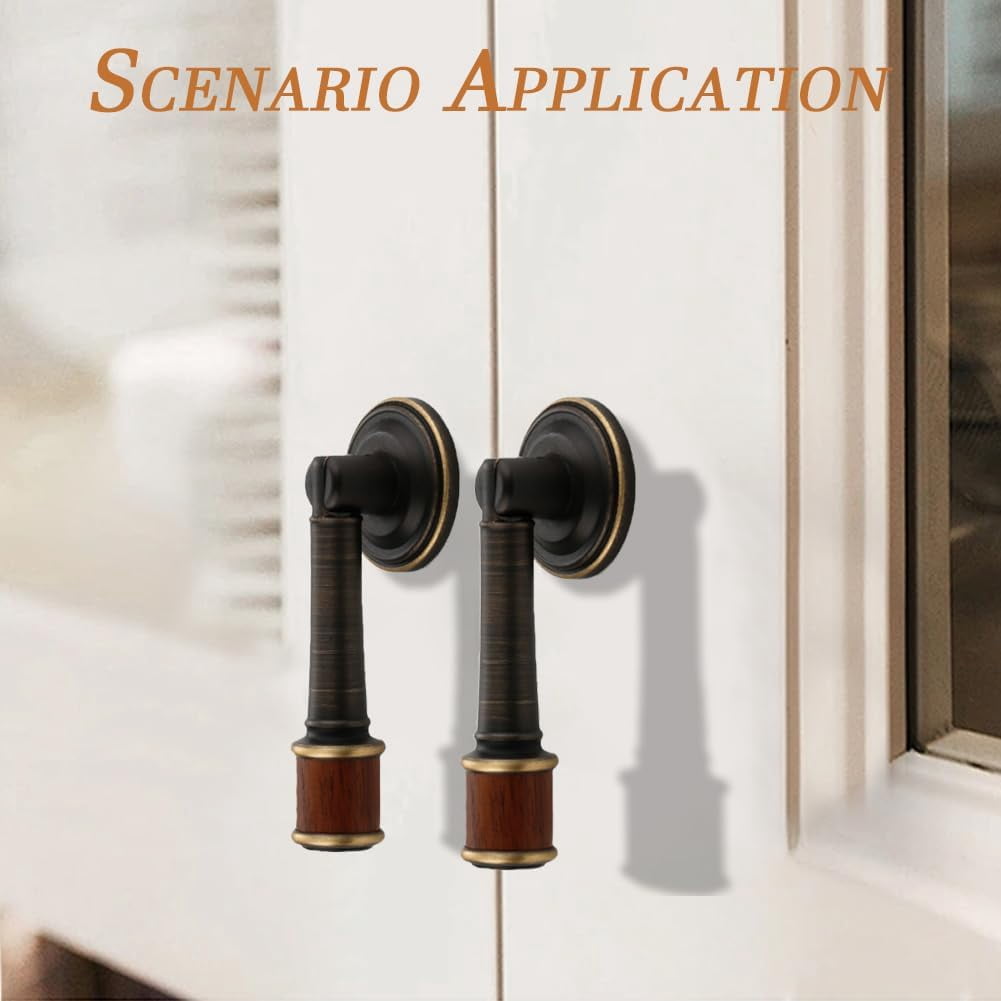 CATPAN 2Pcs Brass Walnut Drawer Pulls, Coffee Brass Cabinet Handles, Single Hole Cabinet Pull with Walnut Pendant, Antique Cabinet Door Handle for Home Kitchen Cabinets Drawers Dresser Cupboard