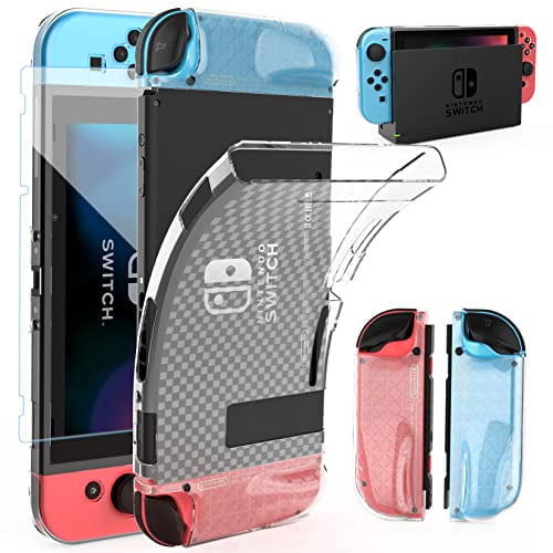 HEYSTOP Switch Case and Switch Screen Protector Compatible with Nintendo Switch, Dockable Soft TPU Switch Protective Case Cover with Switch accessories, 6 Thumb Grip Caps for Nintendo Switch