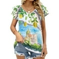 thumbnail image 3 of Amalfi Coast Seaview With Fresh Limes On Tree Ruffle Short Sleeve T-Shirt Women's V Neck Sexy Printed T Shirt Tops Amalfi, 3 of 6