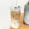 thumbnail image 6 of 400ml Glass Cups with Lids, Elegant Square Iced Coffee Tumbler, Durable Glass Drinking Glasses for Tea, Coffee & Beverages, 6 of 7