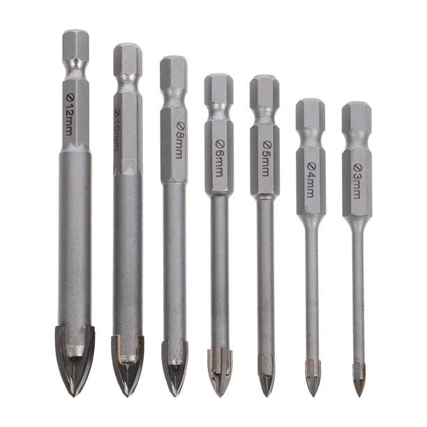 7 brocas para baldosas de cerámica, brocas cruzadas para perforación de vidrio y brocas para perforación de hormigón