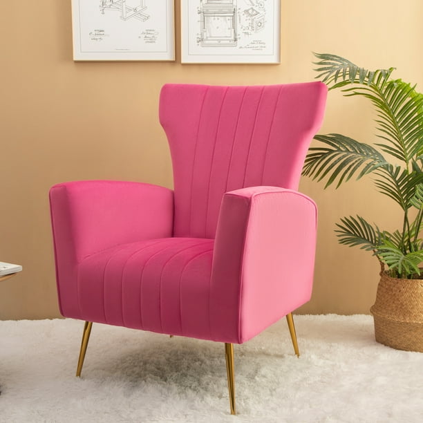 Accent Wingback Chair, Modern Velvet Upholstered Lounge Chair with High