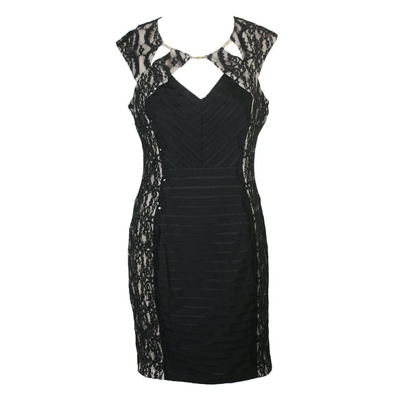 Sangria Womens Petite Black Banded Lace Cutout Dress 6P