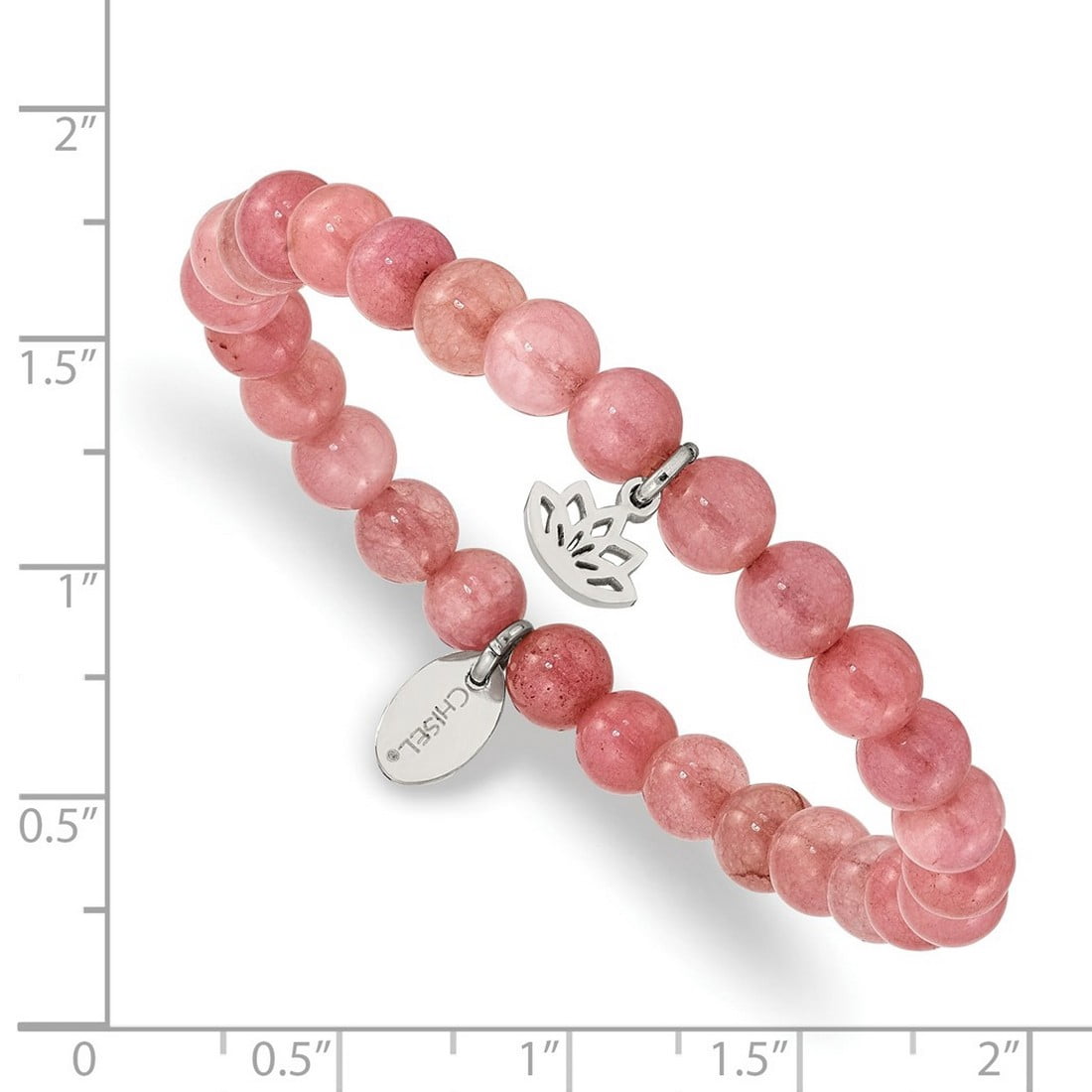 Stainless Steel Polished Lotus 6mm Pink Dyed Jade Beaded Stretch Bracelet Stretch Bracelet for Women