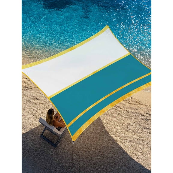 Gold Lines Sun Shade Sail 12' x 16', Blue Color Block Rectangular Geometric Modern Rectangle Outdoor Sunshade Canopy, Waterproof UV Block Patio Covers for Garden Yard Beach