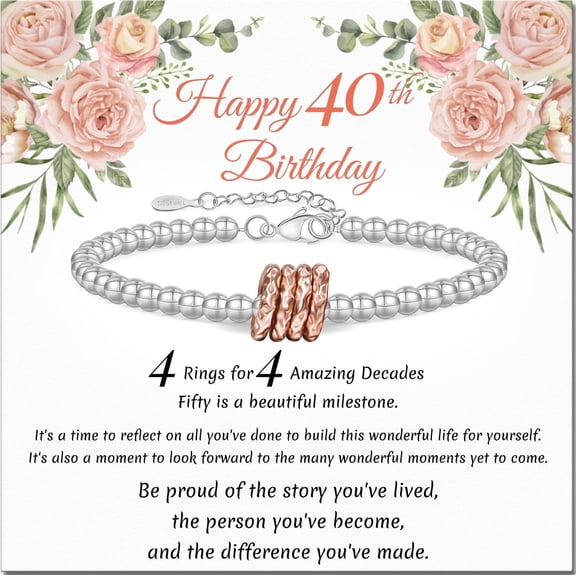 40th Birthday Gifts for Women Silver Ring Bracelet Birthday Gifts for Mom Daughter Grandma Sister Friends Coworker