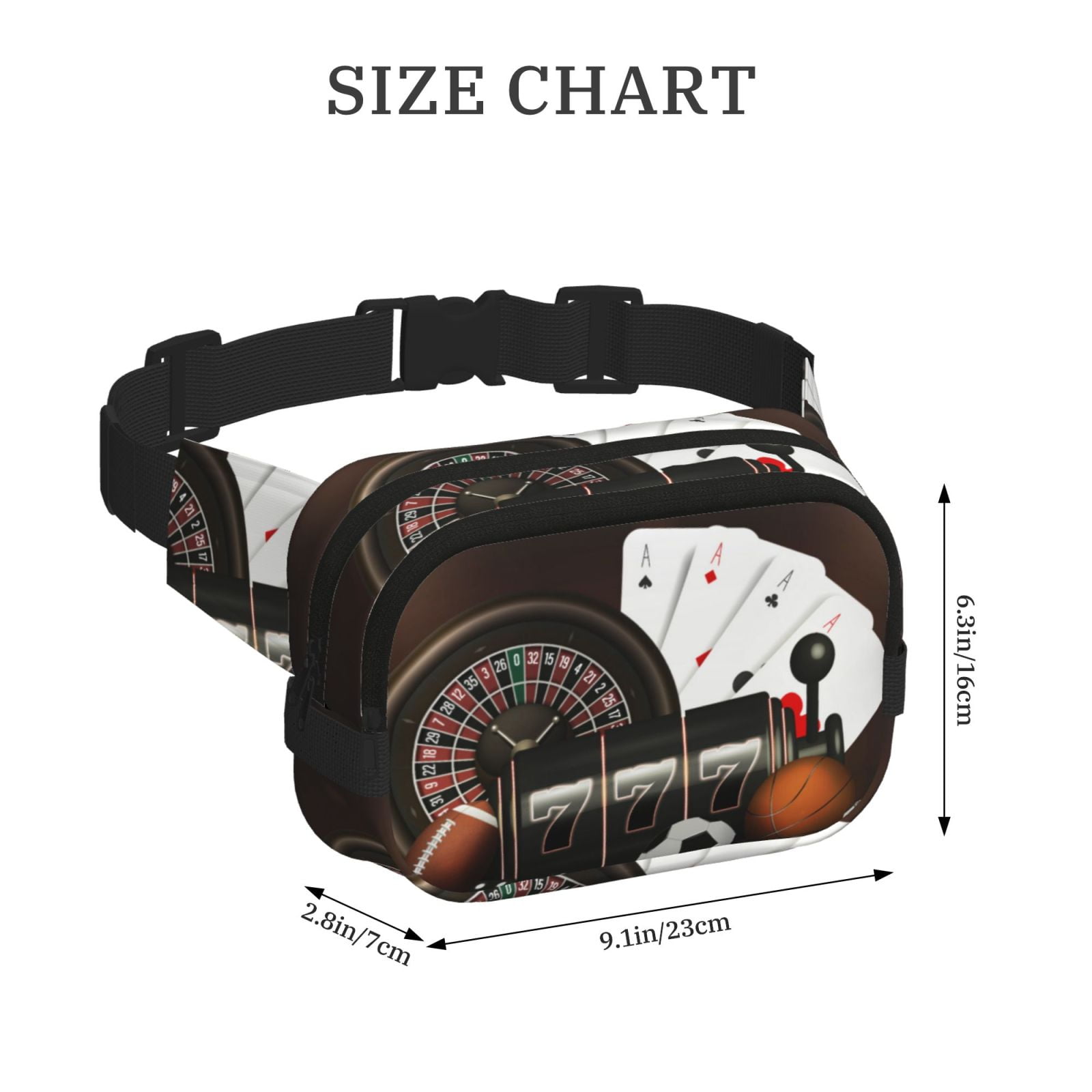 Picia Casino And Sports Print Square Double-Layer Waist Bag Mini Adjustable Waist Belt Bag Exercise Running Travel Hiking