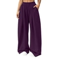 thumbnail image 2 of SYwaren Womens Sweatpants with Pockets Casual Baggy Oversized Fall Comfortable Solid Elastic Waist Pocket Full Length Pants, 2 of 9