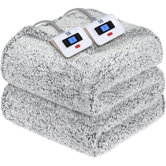 Electric Blanket Queen Size, Dual Control Soft Sherpa Heated Blanket with 10 Heating Levels & 1 to 12 Hours Auto-Off Settings Over-Heated Protection 84