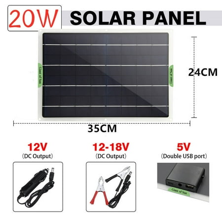 

20W Dual USB Port Fast Charging Solar Panel 12V Trickle Charge Battery Charger Maintainer Marine RV Car