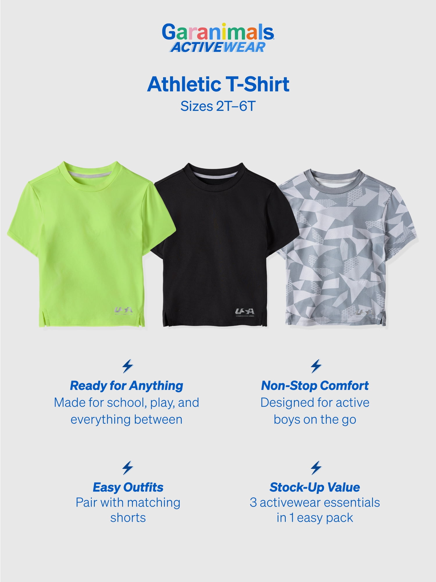 Garanimals Activewear Toddler Boy Athletic T-Shirts, 3-Pack, Sizes 2T–6T