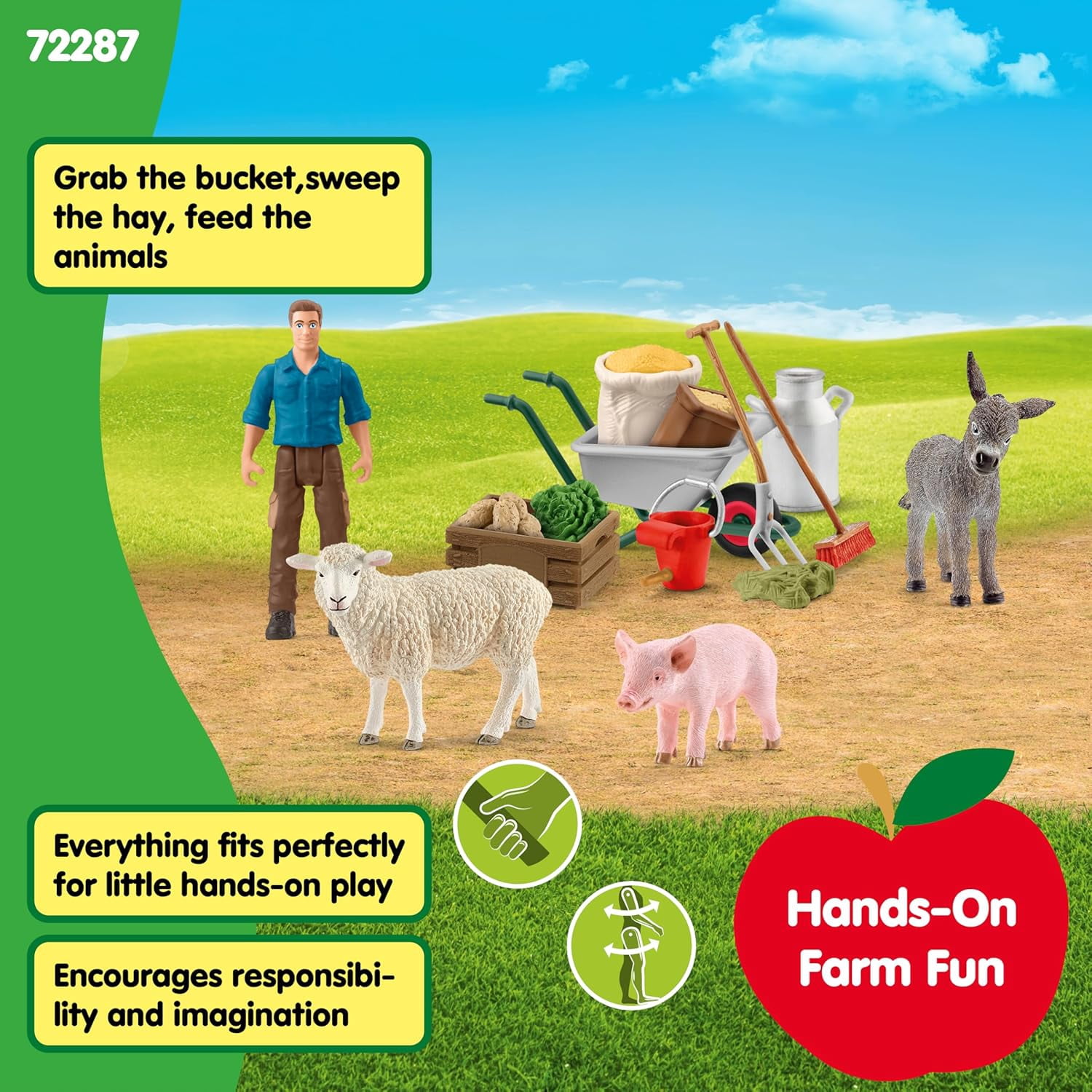 schleich Farm World - 19 PC Animal Feeding Playset with Farmer Figure and Farm Animal Toys - Animal Toy Set for Kids Ages 3+
