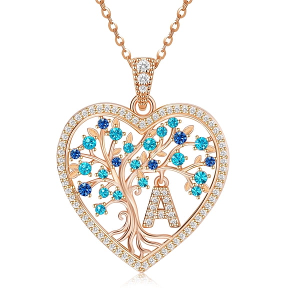 Lysro Fashion Heart Pendant Necklace for Women, Crystal Accent Family Tree Charm Jewelry, Gift for Mom Wife Daughter on Birthday Anniversary