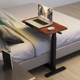 thumbnail image 2 of DRNANLIT Mobile Adjustable Standing Desk, Overbed Bedside Desk with Flip Desktop & 4 Wheels, Portable Laptop Table, Walnut + Black, 2 of 7