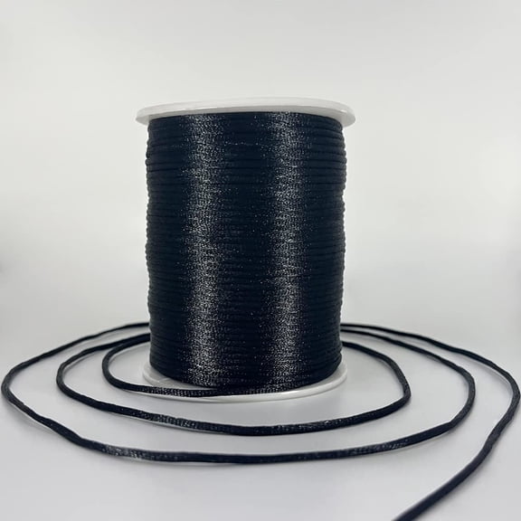 2mm Satin Nylon Cord 330 Feet for Jewelry Making Bracelets Necklaces Beading Thread, Macrame Kumihimo Chinese Knot Craft Rattail String, Black