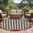 thumbnail image 5 of Valentine's Day Washable Round Area Rug 8 ft, Romantic Red Roses Retro Black Plaid, Soft Non Slip Rugs Stain Repellent Indoor Felt Carpet for Living Dining Room Bedroom Home Office, 5 of 9