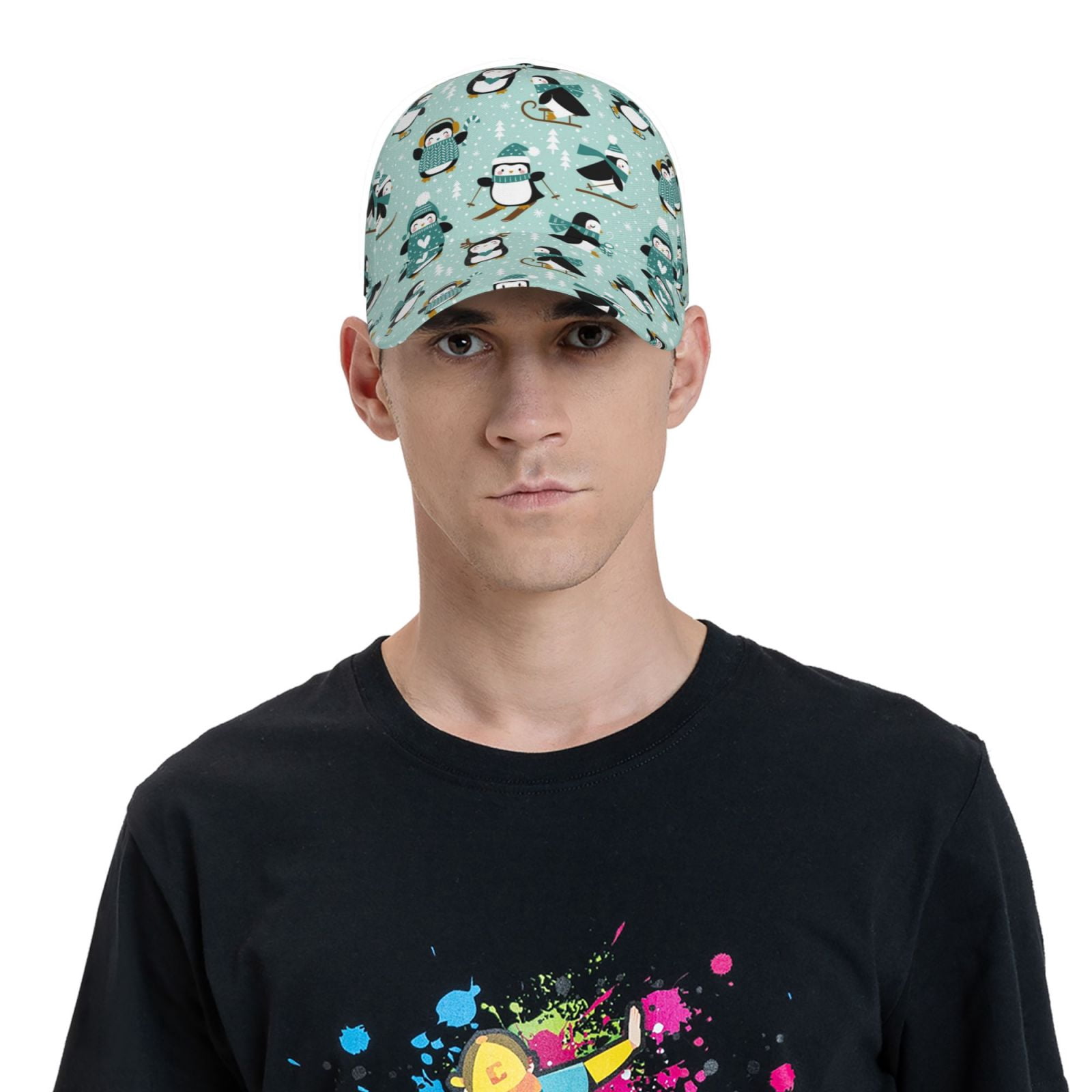 Gukieu Winter Skiing Penguin Prin Baseball Cap, Adjustable Sweat-wicking Daily,Travel, Sports Cap, Unisex