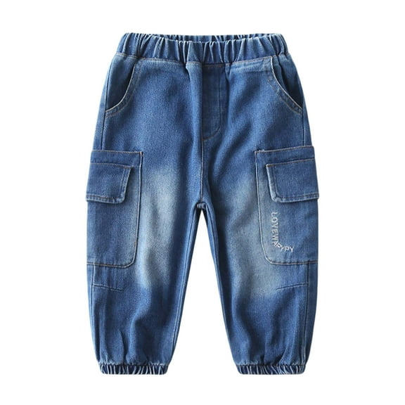 Baby Jeans Toddlers Distressed Denim Pants With Pockets Casual Long Pants School Boys Pants Blue 2 Years-3 Years
