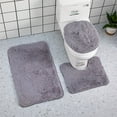 thumbnail image 3 of 3pc Bathroom Set Rug Mat Toilet Lid Cover Plain Solid Color Bathmats, 3 of 5