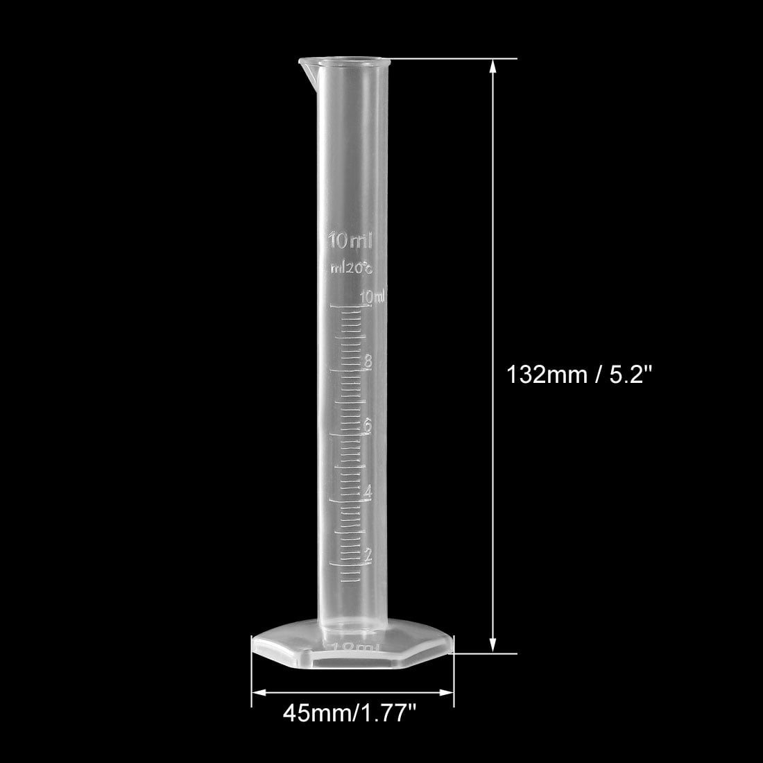 10ml Laboratory Measurements Clear White Plastic Hex Base Graduated Cylinder