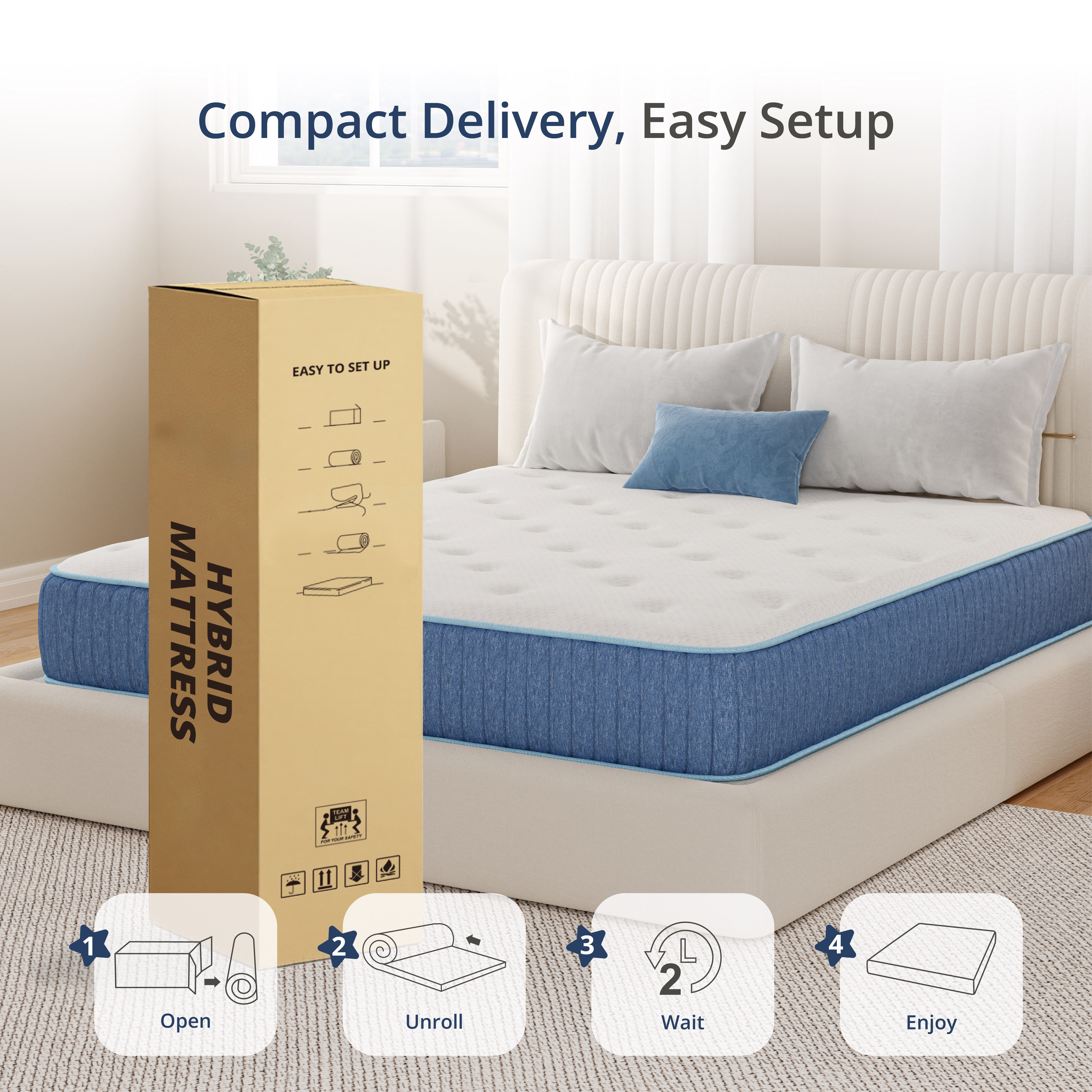 EGOHOME ChillWeave Queen Mattress, 10" Hybrid Mattress in a Box, Medium