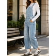 thumbnail image 5 of Women Sleeveless Denim Overall Pants Casual Loose Barrel Leg Jeans Jumpsuit with Pockets, 5 of 7