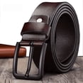 thumbnail image 2 of Cinturón de cuero para hombre Cinturón de piel de vaca con hebilla negra para hombre Cinturón informal con hebilla de pasador para hombre, diseño versátil Material de cuero genuino, 2 of 6