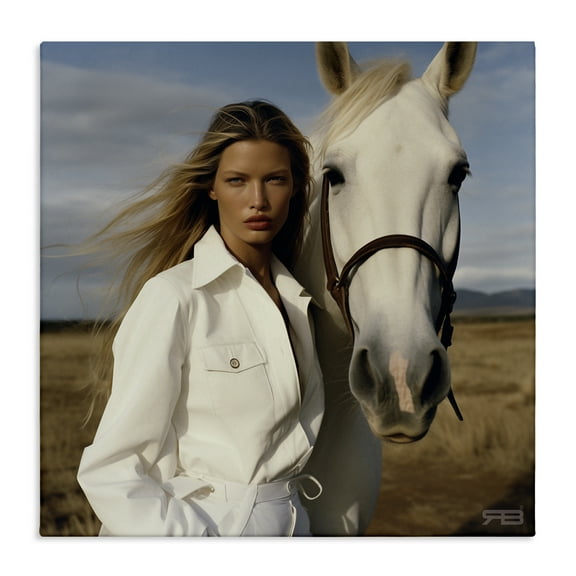 Stupell Industries Equestrian Girl & White Horse People Painting Wrapped Canvas Art Print Wall Art, 17 x 17