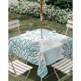 thumbnail image 3 of Square Outdoor Tablecloth with Umbrella Hole Teal Green Octopus Coastal Outside Table Cloth Waterproof Patio Table Cover Nautical Coral Starfish Zipper Tablecloths for Picnic Party Camping 54x54 Inch, 3 of 8