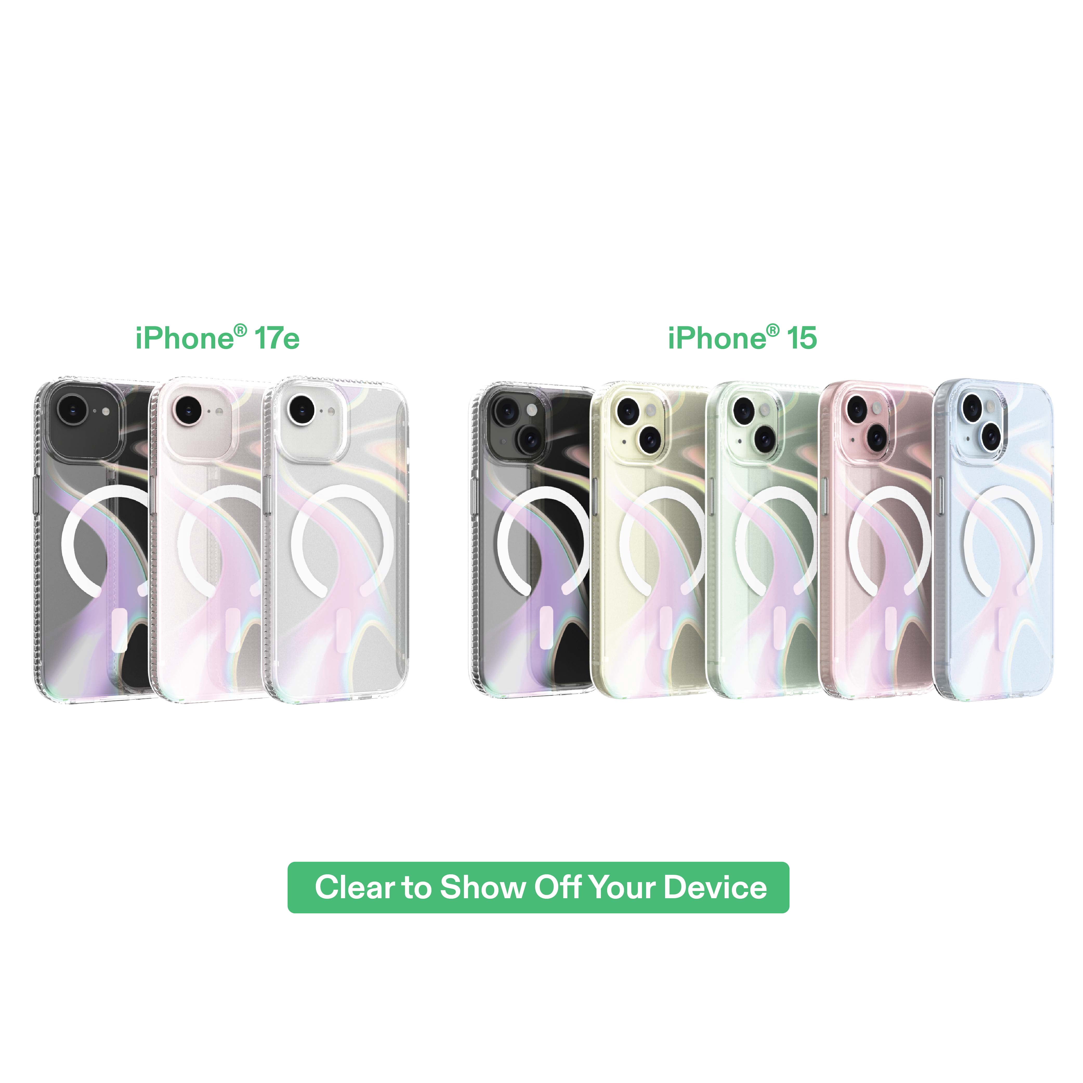 onn Phone Case for iPhone 17e / 16e / 15 / 14 / 13, MagSafe Compatible - Clear Iridescent