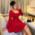 thumbnail image 2 of AURA Women Plus Size Long Sleeve Midi Dress High Waist Slim Fit Casual Summer Dress, 2 of 6
