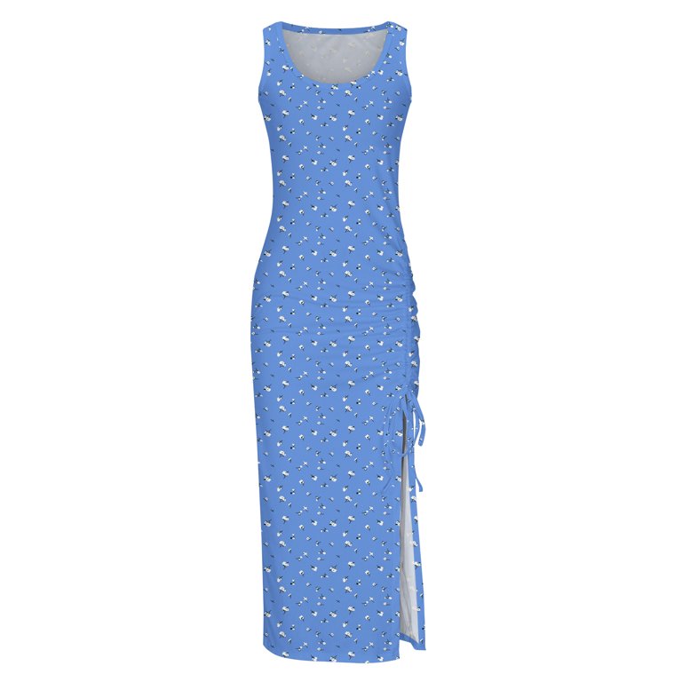 Joau Women's Stretchy Side Split Bodycon Maxi Dress, Ruched
