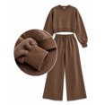 thumbnail image 6 of Women's Vintage Polka Dot 2 Piece Outfits Crop Sweatshirt and Loose Fit Wide Leg Flare Pants Y2K Retro Streetwear Casual Tracksuit Set Coffee, 6 of 7