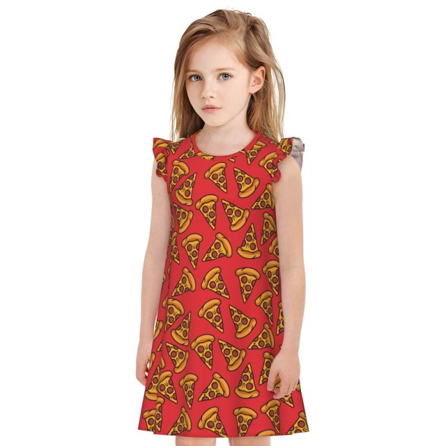 Fotbe Pizza Cartoon Vestido de Dormir para Niñas de 3 a 10 Años, Mangas Cortas, Estilo Princesa, Pijama Camisón con Mangas Voladas-Large