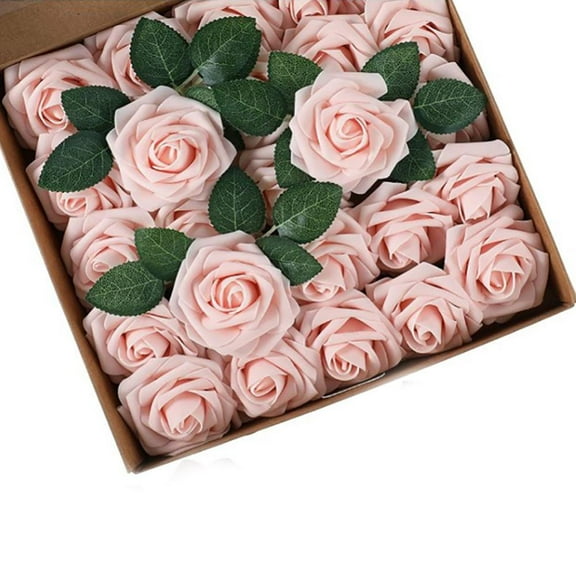 CSCHome Artificial Flowers 25PCS Real Foam Fake Roses for DIY Wedding Bouquets Boxed Roses Wedding Home Decoration Flower Arrangement