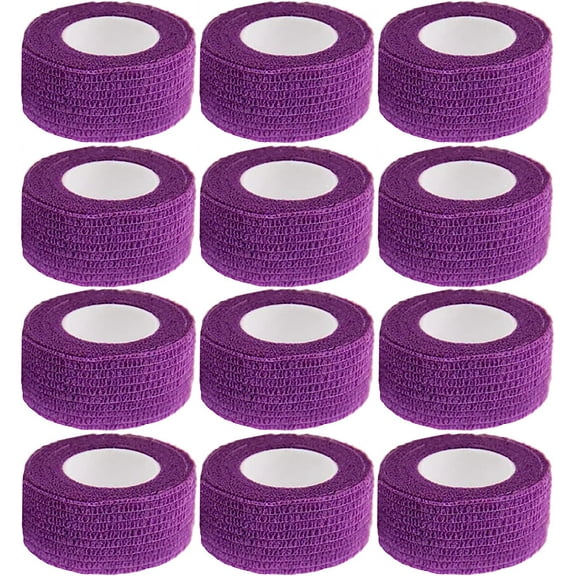 12 Pack Self Adherent Bandage Wrap, 1 Inch 5 Yards Athletic Elastic Non Woven Cohesive Flex Tape, for Stretch, Sport, First Aid Medical, Wrist, Ankle Sprains, Swelling and Vet Wrap Supplies (Purple)