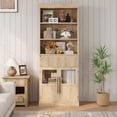 thumbnail image 2 of Studyset 70" Kitchen Pantry Cabinet, Tall Bookcase with Open Shelves and Fluted Drawer, Floor Standing Bookshelf with Glass Doors, Wood Display Cabinet for Kitchen, Living Room, 2 of 7