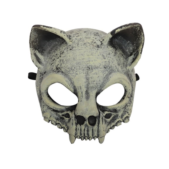 Halloween Scary Cat Skull Mask Creepy Animal Bone Half Face Costume Mask for Adult Cosplay Party