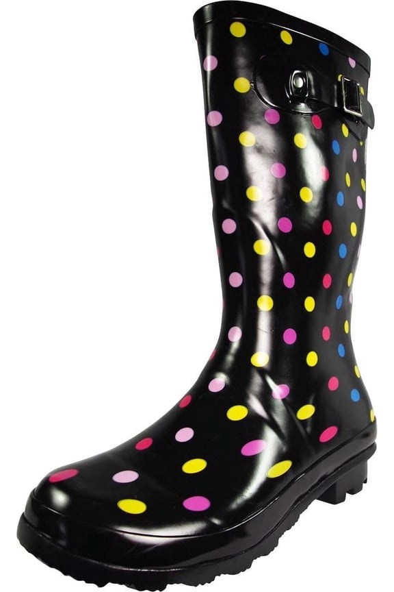 Norty Women's Hurricane Rain Boots  Waterproof Mid-Calf Length 11 inch Rubber Winter Spring and Garden Boots - runs a 1/2 size large