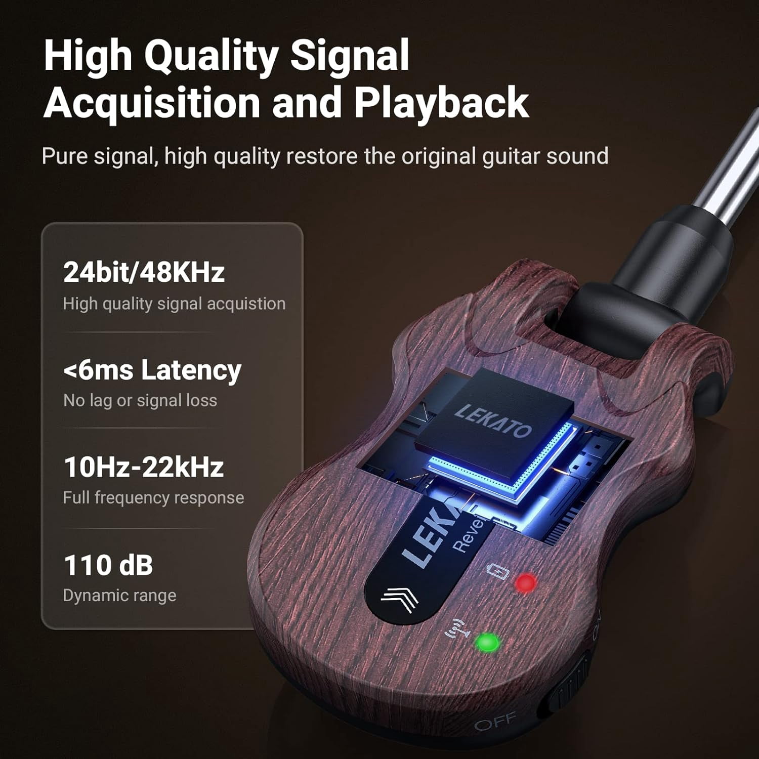 Lekato Wireless Guitar System 5.8 Ghz Stereo Receiver with USB cable 48K/24bit high quality signal
