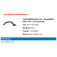 thumbnail image 2 of Front Right Fender Liner - Compatible with 2011 - 2015 Scion xB 2012 2013 2014, 2 of 2