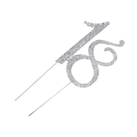 Raindrops 18 Cake Topper for 18th Birthday Party or Anniversary Crystal Rhinestones Decorative Cake Topper for Party Supplies (Silver)