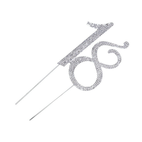 Raindrops 18 Cake Topper for 18th Birthday Party or Anniversary Crystal Rhinestones Decorative Cake Topper for Party Supplies (Silver)