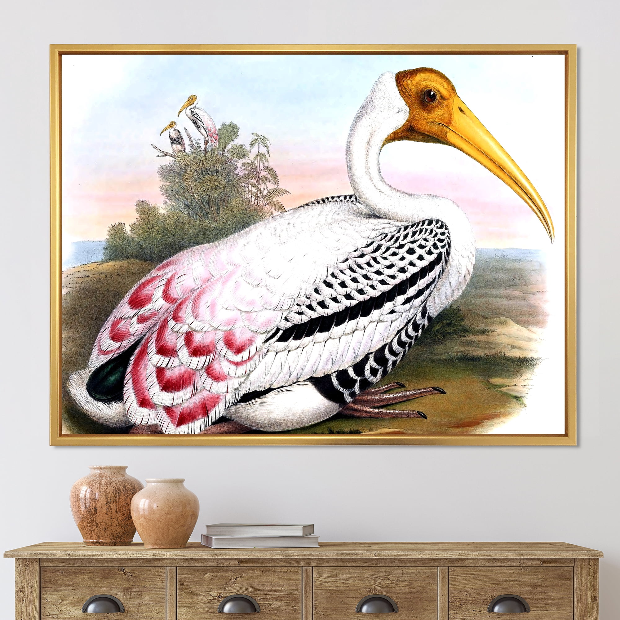 Designart 'Vintage Countryside White Birds' Farmhouse Framed Canvas Wall Art Print