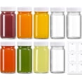 thumbnail image 7 of 9 Pack 2 oz Glass Shot Bottles w/ White Lids & 9 Labels - Small Clear Jar for Ginger, Wellness Shot, Juice, Sample, Whiskey - Travel Essentials Mini Bottles - Wide Mouth, Leakproof, Dishwasher Safe, 7 of 7